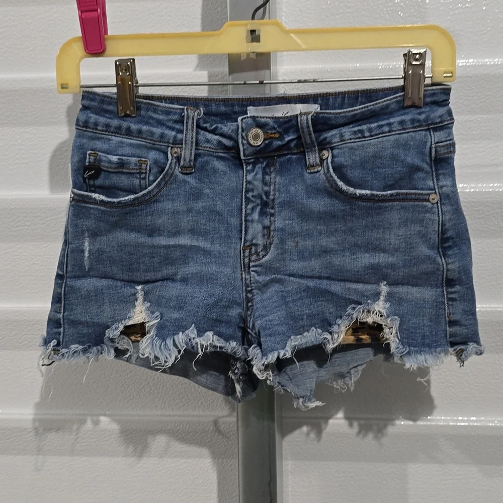 Kancan Denim Shorts Women's Small Blue Distressed - Picture 2 of 15